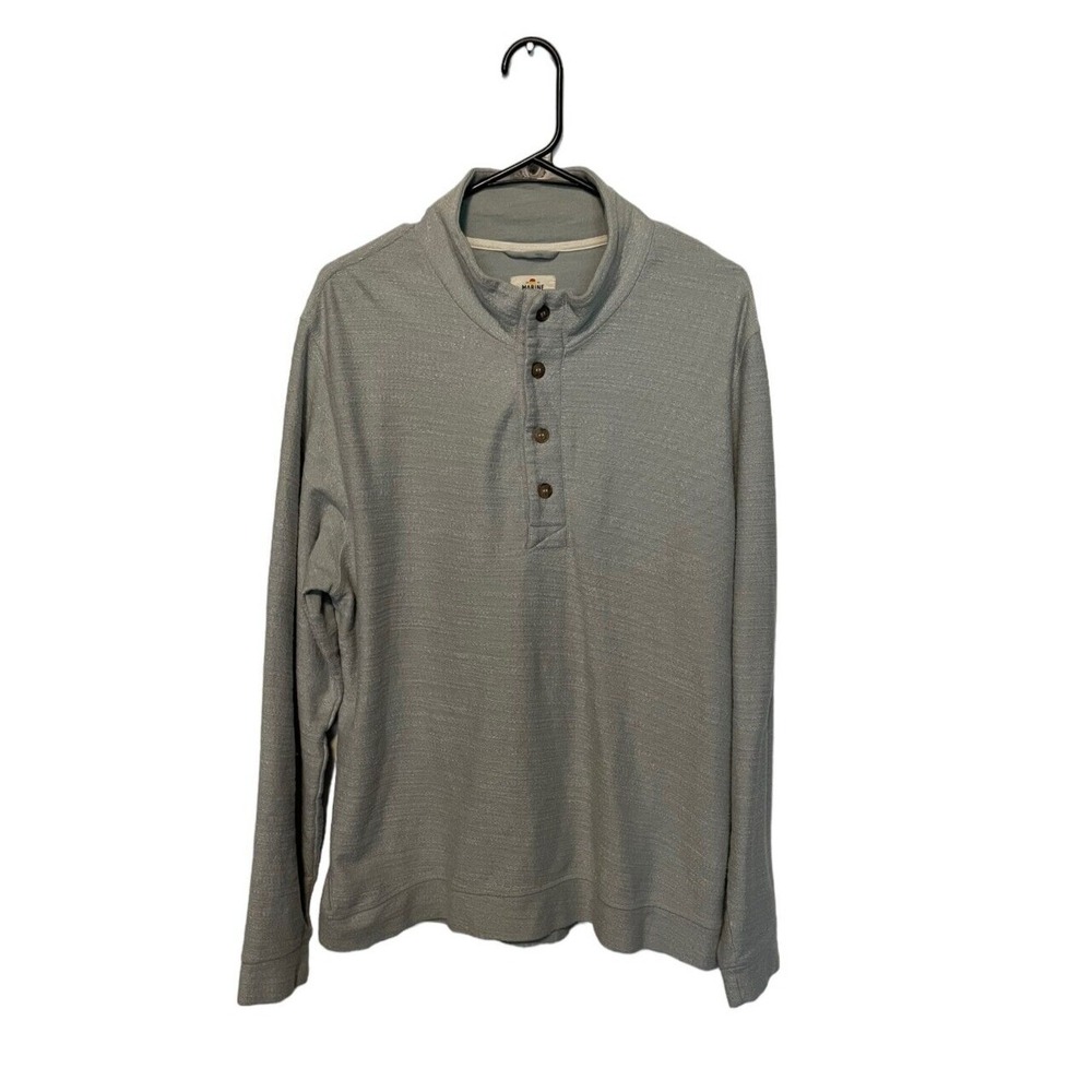 Marine Layer Sweater Mens XL Gray Henley Pullover Button Mock Neck Textured